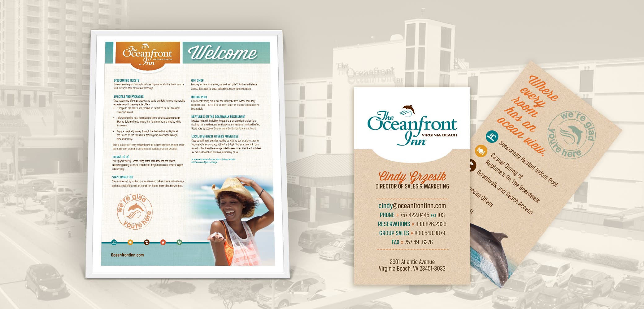 Oceanfront Inn Business Card and Lobby Poster Design by Red Chalk Studios