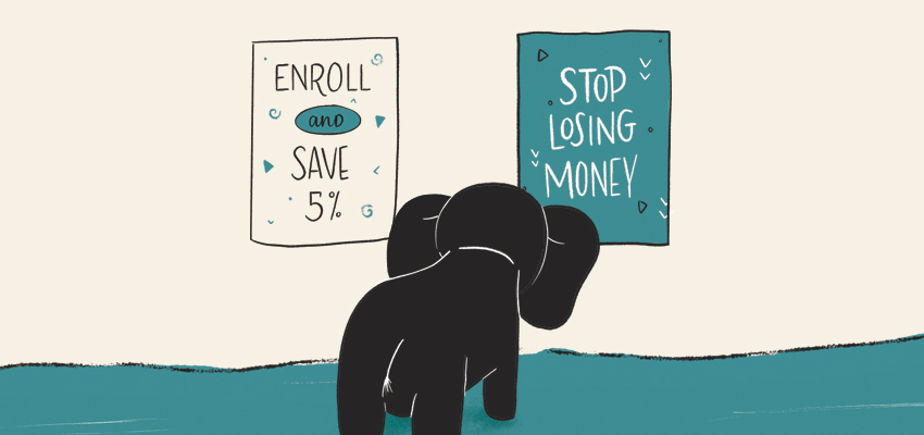 Red Chalk Studios Elephant choosing to Stop Losing Money Illustration