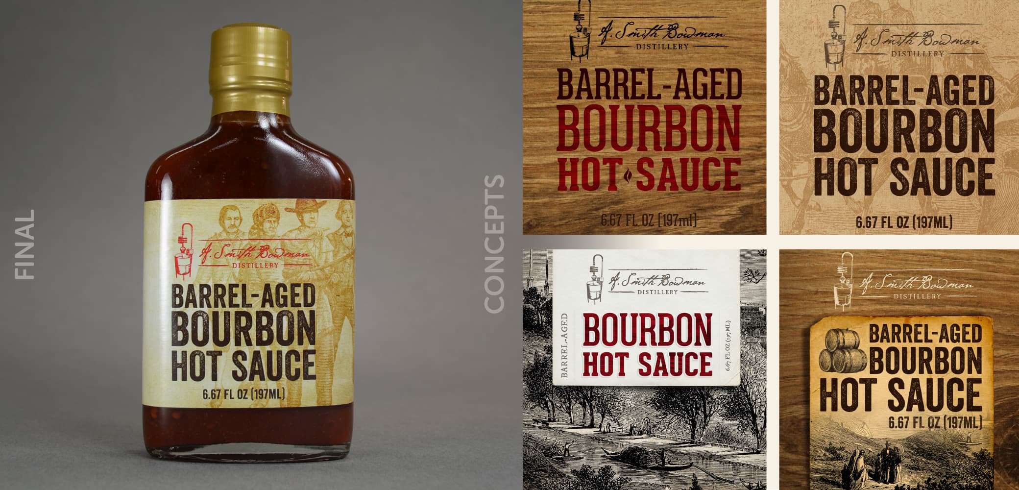 A. Smith Bowman Barrel-aged Bourbon Hot Sauce label Design by Red Chalk Studios