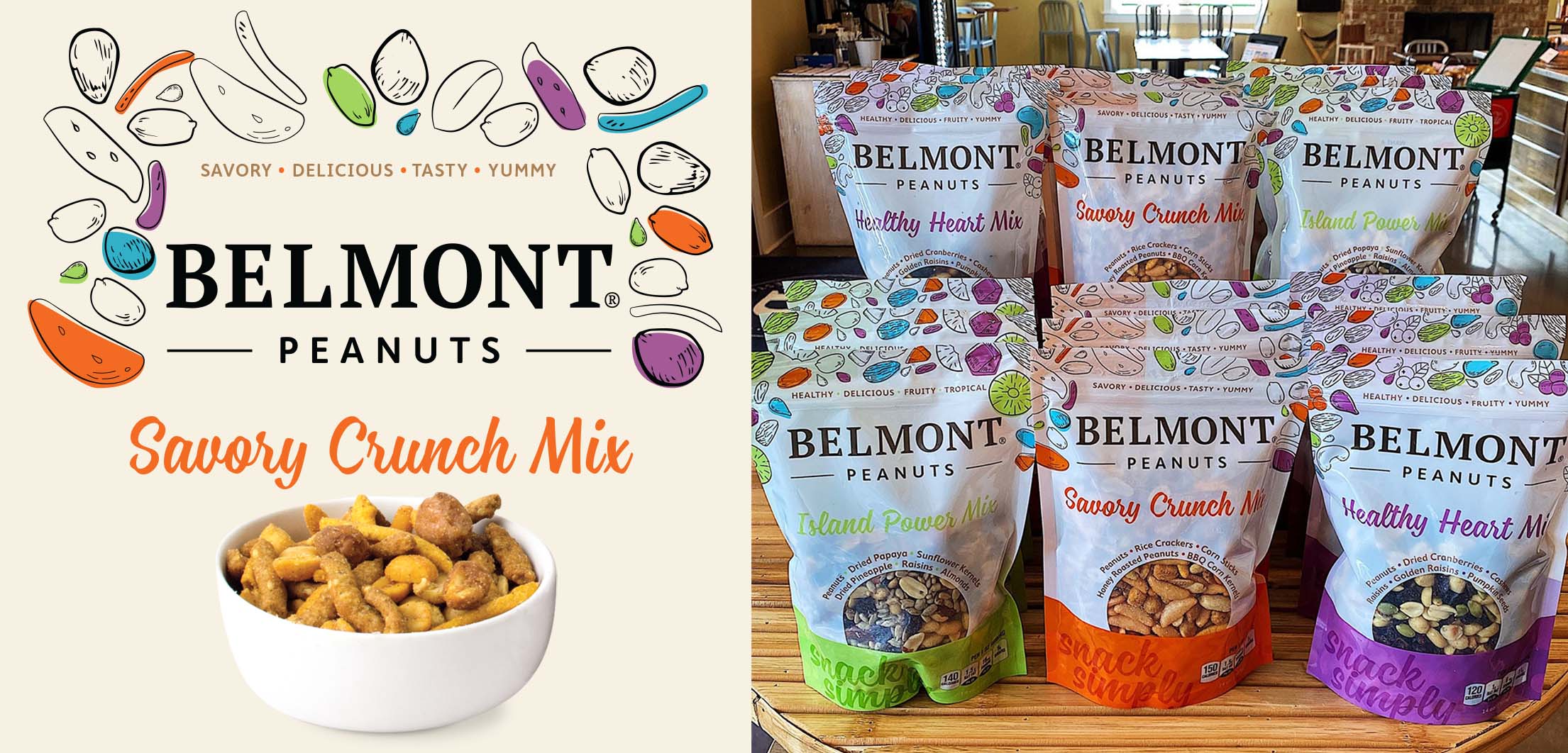 Belmont Peanuts mix bag label design by Red Chalk Studios