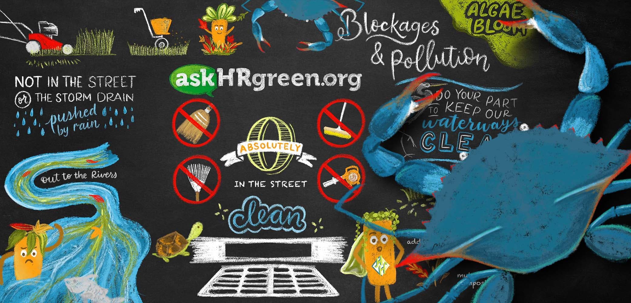 Custom illustration for environmental client askHRgreen.org, by Red Chalk Studios