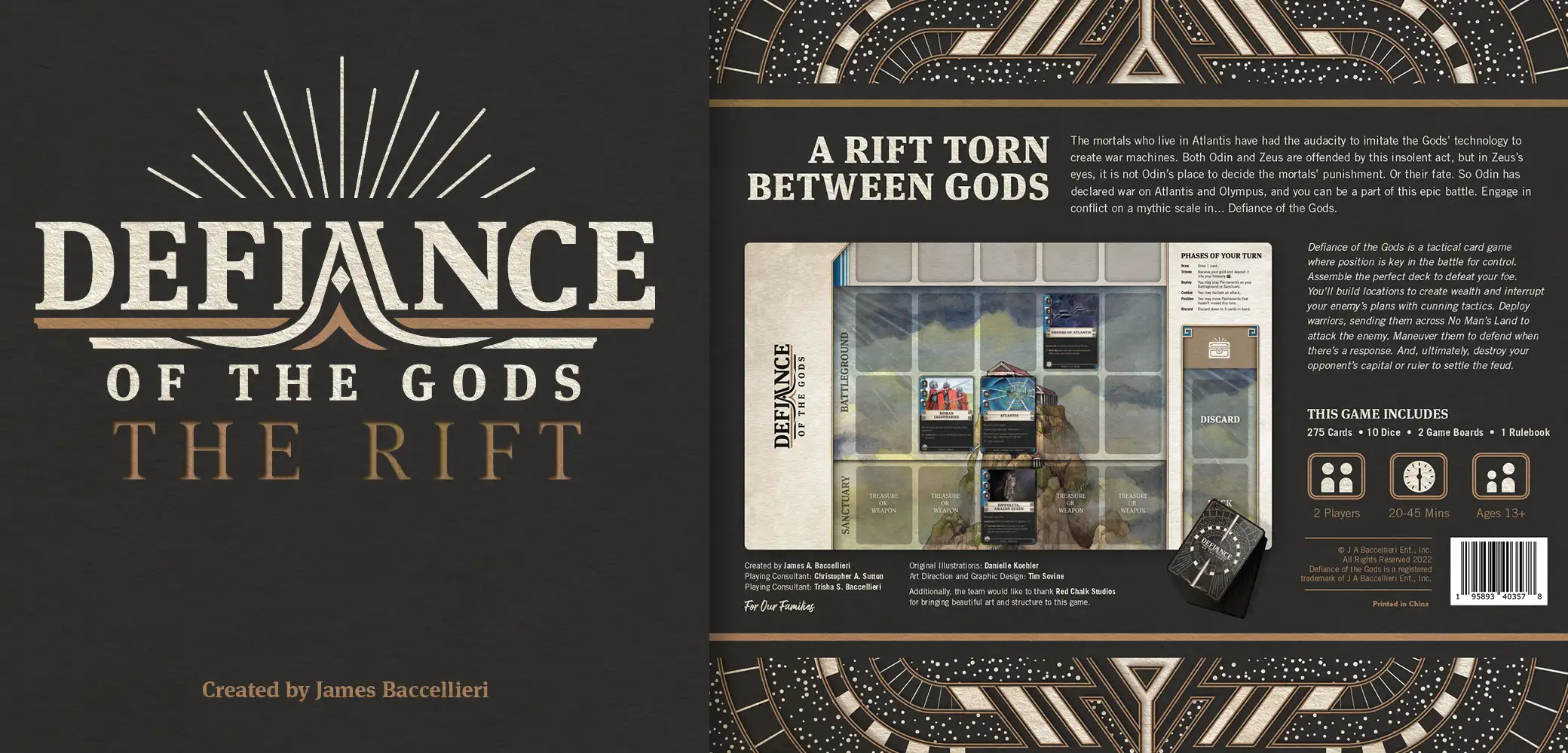 Defiance of the Gods game identity and packaging design by Red Chalk Studios