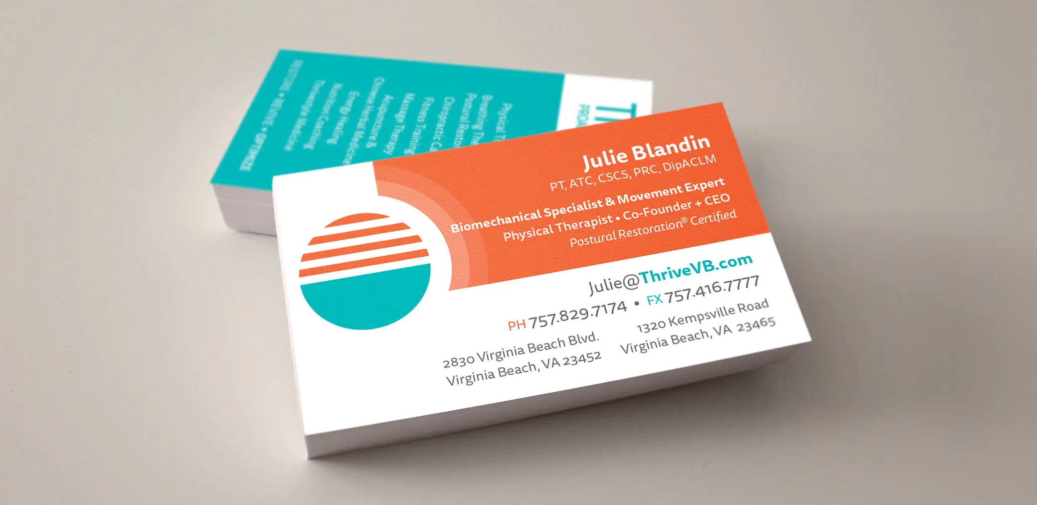 Thrive Proactive Health business card design by Red Chalk Studios