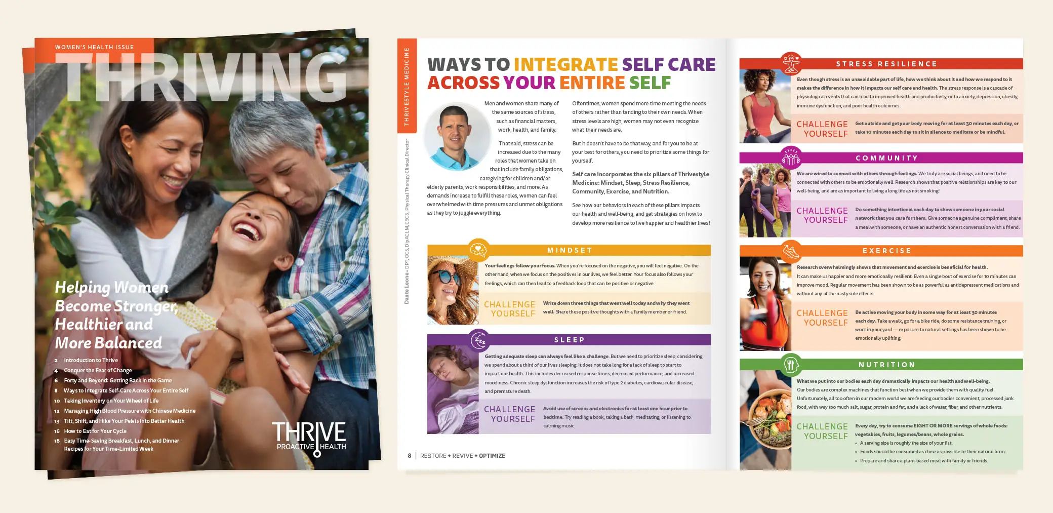 Thrive Proactive Health's Thriving Magazine design by Red Chalk Studios